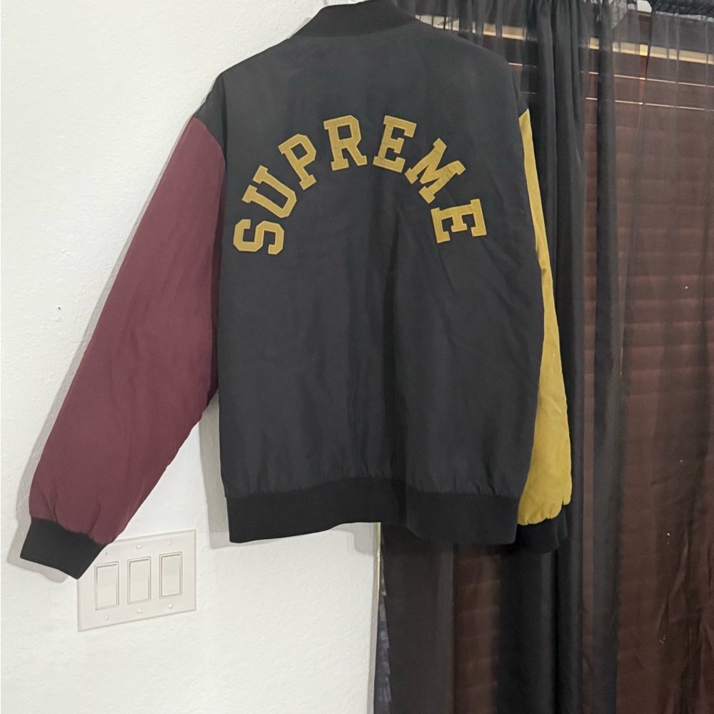 Supreme Black, Burgundy, and Yellow Bomber Jacket